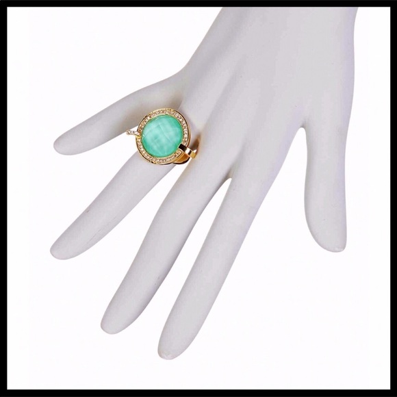 GENUINE CRYSTAL TURQUOISE STONE JEWEL PAVE BOHO STATEMENT RING A2C - Picture 4 of 8